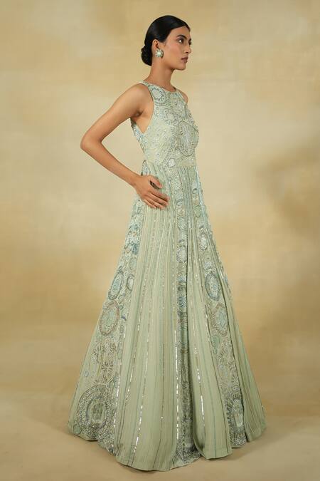 Megha Bansal_Green Chiffon, Silk Organza, Viscose Mir Vrit Embellished Anarkali With Dupatta _at_Aza_Fashions