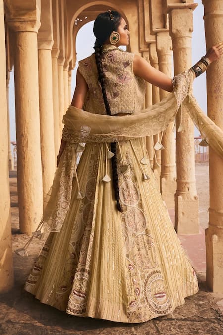 Shop_Megha Bansal_Beige Chiffon, Silk Satin, Mir Vrit Foliage Embellished Anarkali With Dupatta _at_Aza_Fashions