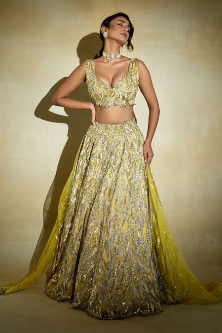 Megha Bansal Green Organza, Sequins, Sona Ruhaani Foliage Embroidered Lehenga Set Online at Aza Fashions Megha Bansal_Green Organza, Sequins, Sona Ruhaani Foliage Embroidered Lehenga Set _Online_at_Aza_Fashions