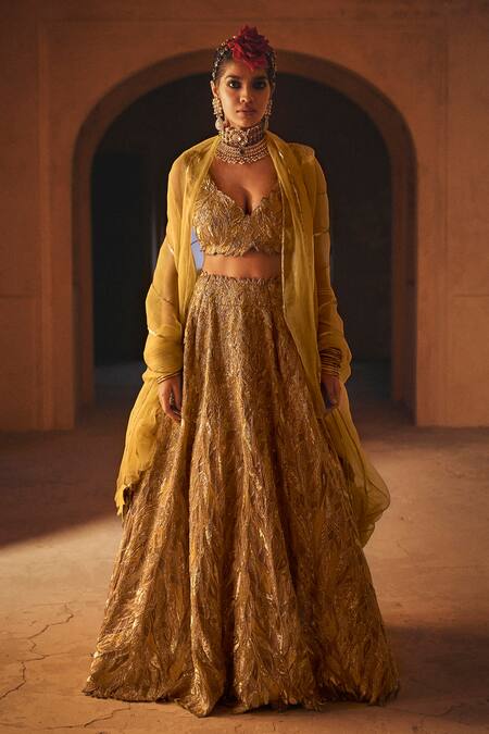 Shop_Megha Bansal_Green Organza, Sequins, Sona Ruhaani Foliage Embroidered Lehenga Set _Online_at_Aza_Fashions