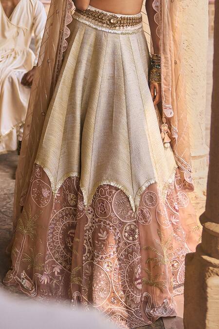 Buy_Megha Bansal_Pink Silk Organza Gota Patti, Pearls, Kahksha Cutdana Embellished Lehenga Set _Online_at_Aza_Fashions