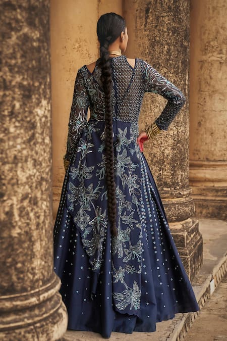 Megha Bansal Neel Falguni Sequin Embellished Lehenga With Achkan Kurta 