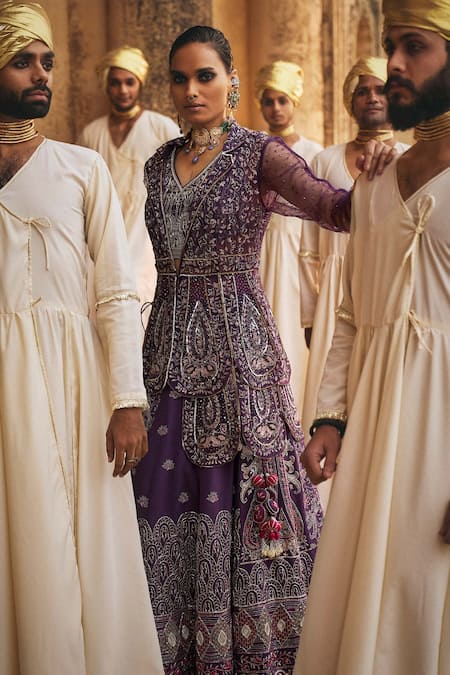 Megha Bansal Naazneen Cutdana Embellished Lehenga Petal Cut Jacket Set 