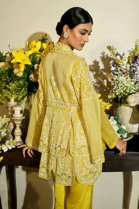 Megha Bansal Junaira Hans Petal Embroidered Jacket Pant Set 