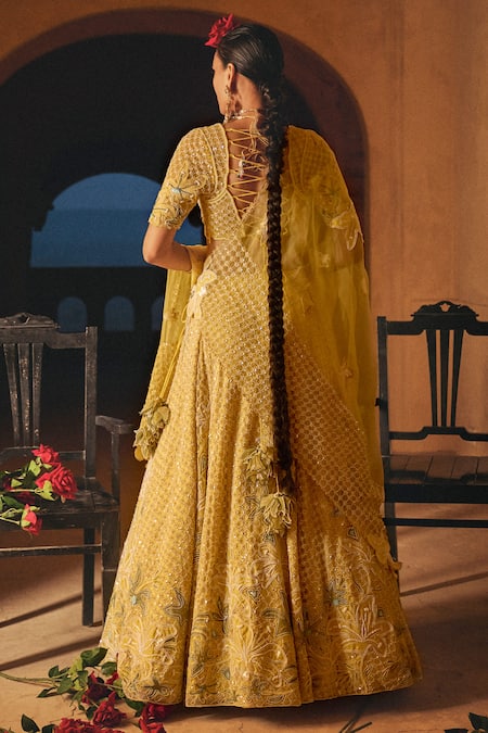 Megha Bansal Lillah Bahaar Hand Embroidered Lehenga Jacket Blouse Set 