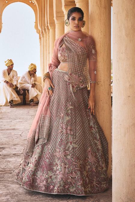 Megha Bansal_Green Silk Organza, Viscose, Keya Aayat Hand Embroidered Bridal Lehenga Set _Online_at_Aza_Fashions