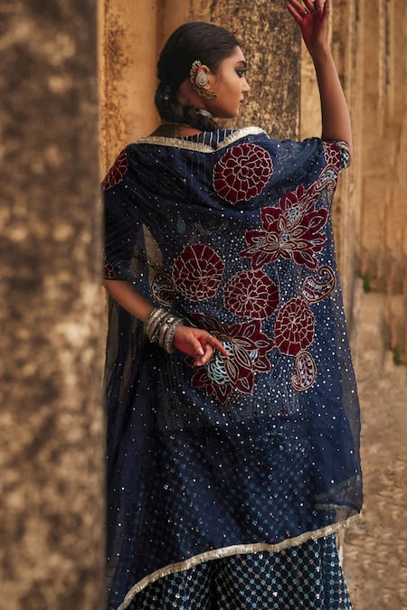 Megha Bansal Neel Lubina Hand Embroidered Kurta Sharara Set 