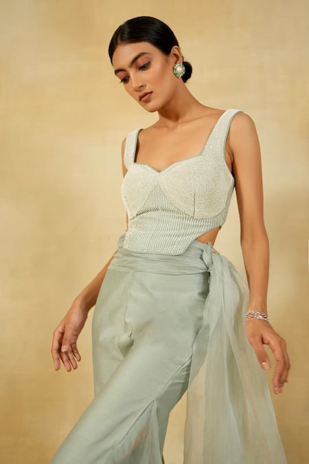 Buy Megha Bansal Blue Silk Organza, Viscose Embroidery, Beads Manorama Mantra Hand Cape Pant Set Online at Aza Fashions Buy_Megha Bansal_Blue Silk Organza, Viscose Embroidery, Beads Manorama Mantra Hand Cape Pant Set _Online_at_Aza_Fashions