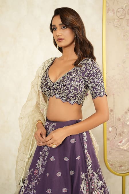 Buy_Megha Bansal_Purple , Organza, Linen Embroidery, Jamuni Naazneen Bridal Lehenga Set _Online_at_Aza_Fashions