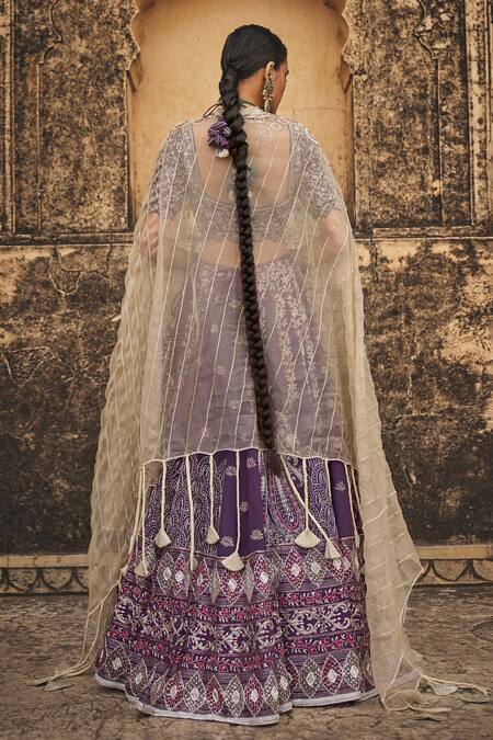 Buy_Megha Bansal_Purple , Organza, Linen Embroidery, Jamuni Naazneen Bridal Lehenga Set 