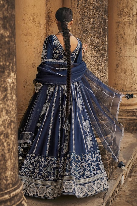 Megha Bansal Neel Aasmeen Hand Embroidered Bridal Lehenga Set 