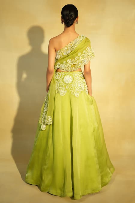 Megha Bansal Tarini Placement Embroidered Lehenga With Draped Blouse 