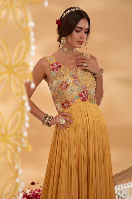 Show Shaa Yellow Chiffon, Net Sequins, Pankhuri Embroidered Bodice Anarkali With Dupatta Online at Aza Fashions Show Shaa_Yellow Chiffon, Net Sequins, Pankhuri Embroidered Bodice Anarkali With Dupatta _Online_at_Aza_Fashions