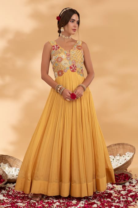 Buy Show Shaa Yellow Chiffon, Net Sequins, Pankhuri Embroidered Bodice Anarkali With Dupatta Online at Aza Fashions Buy_Show Shaa_Yellow Chiffon, Net Sequins, Pankhuri Embroidered Bodice Anarkali With Dupatta _Online_at_Aza_Fashions