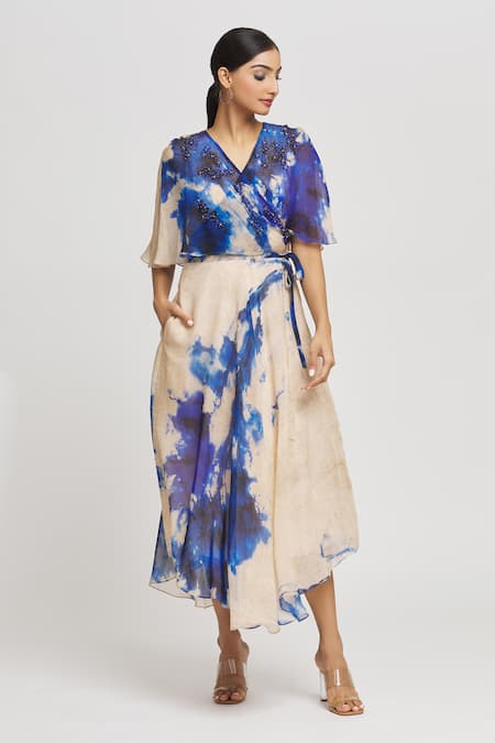 Whimsical By Shica Brush Stroke Pattern Cape Dress 