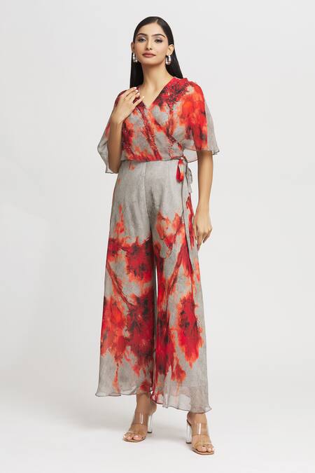 Whimsical By Shica Grey Organza Embroidery V-neck Hand Bodice Jumpsuit at Aza Fashions Whimsical By Shica_Grey Organza Embroidery V-neck Hand Bodice Jumpsuit _at_Aza_Fashions