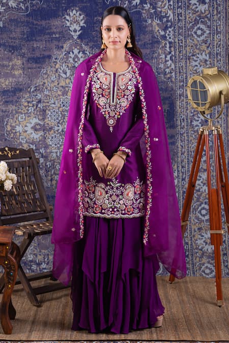 BAIDEHI Resham & Gota Patti Work Kurta Sharara Set 