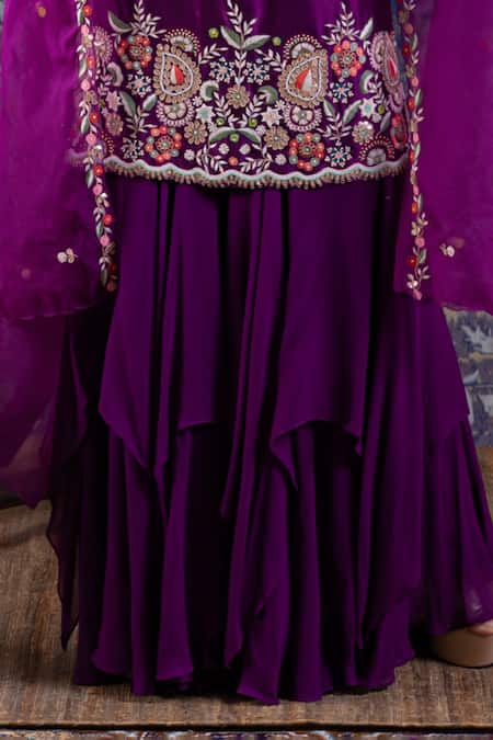 BAIDEHI Purple Silk, Organza, Georgette Gota Patti, Resham And Work Kurta Sharara Set at Aza Fashions BAIDEHI_Purple Silk, Organza, Georgette Gota Patti, Resham And Work Kurta Sharara Set _at_Aza_Fashions