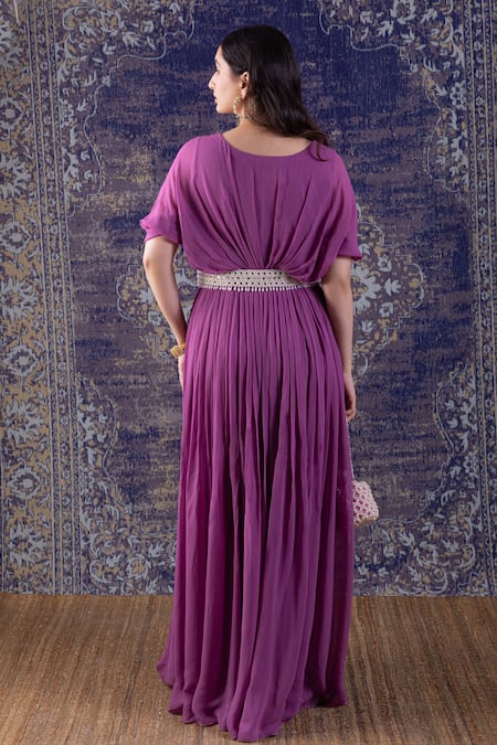 Baidehi Mirror Embroidered Waist Pleated Maxi Gown 