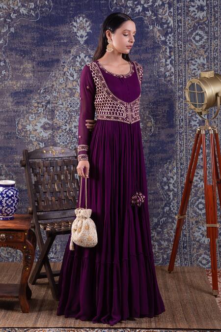 Buy BAIDEHI Purple Georgette Pearls, Sequins, Tassels Persian Jaal Embroidered Anarkali Online at Aza Fashions Buy_BAIDEHI_Purple Georgette Pearls, Sequins, Tassels Persian Jaal Embroidered Anarkali _Online_at_Aza_Fashions