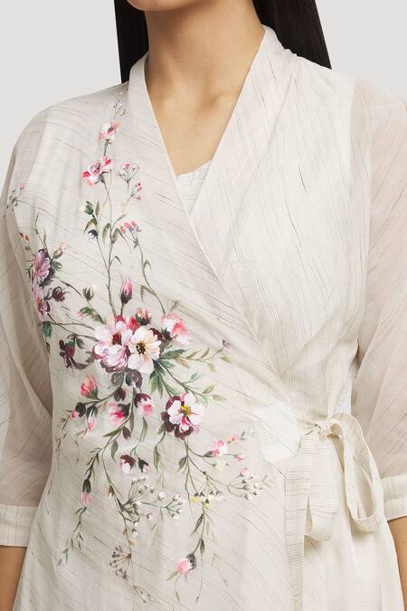 Whimsical By Shica_Ivory Cotton, Silk Embroidery V-neck Stripe Woven Jumpsuit _at_Aza_Fashions