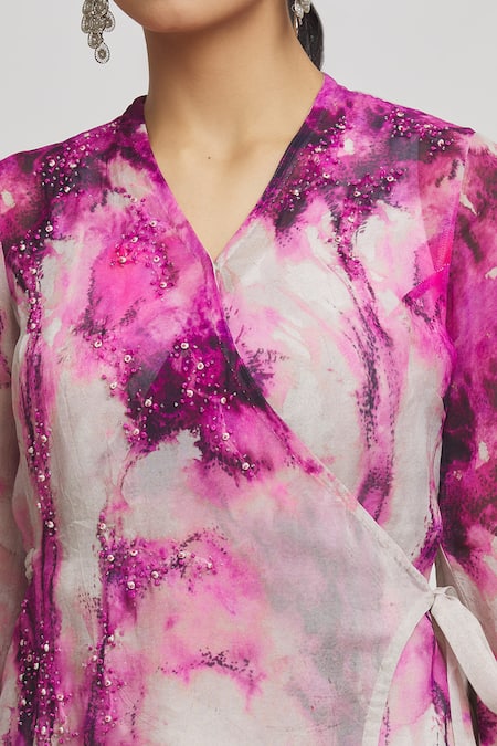 Shop Whimsical By Shica Grey Organza Crystals V-neck Two Tone Long Top With Pant Online at Aza Fashions Shop_Whimsical By Shica_Grey Organza Crystals V-neck Two Tone Long Top With Pant _Online_at_Aza_Fashions