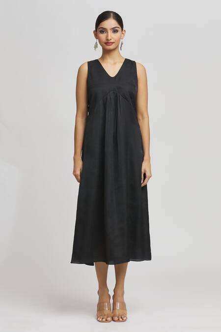 Whimsical By Shica_Black Organza Beads, Embroidery V-, Open Dress With Tie Dye Jacket _Online_at_Aza_Fashions