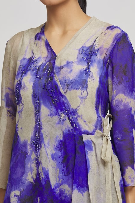 Whimsical By Shica Grey Organza Crystals V-neck Brush Stroke Pattern Top With Pant at Aza Fashions Whimsical By Shica_Grey Organza Crystals V-neck Brush Stroke Pattern Top With Pant _at_Aza_Fashions