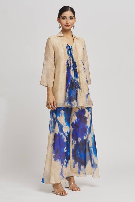 Buy Whimsical By Shica Grey Organza Beads, Embroidery Collared Tie Dye Shirt And Pant Set Online at Aza Fashions Buy_Whimsical By Shica_Grey Organza Beads, Embroidery Collared Tie Dye Shirt And Pant Set _Online_at_Aza_Fashions