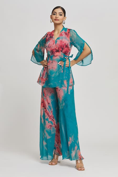Whimsical By Shica Brush Stroke Pattern Two Tone Top With Pant 
