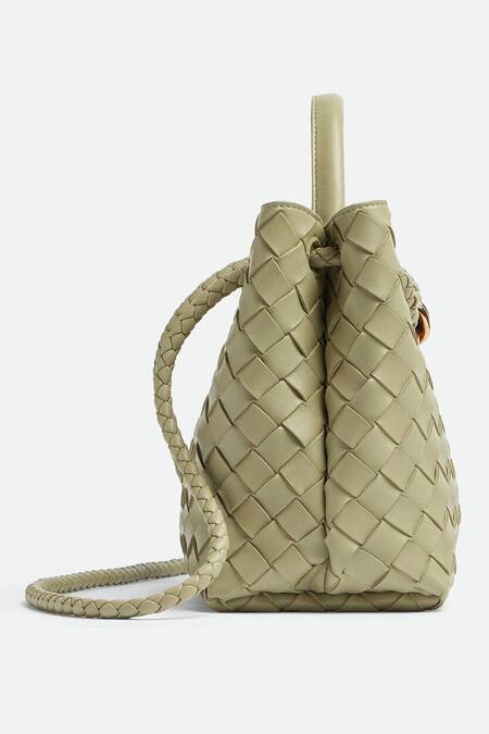 Pine And Drew_Green Woven Elora Intrecciato Handbag_Online_at_Aza_Fashions