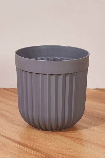 Buy Mason Home Grey Ceramic Ruffle Striped Planter at Aza Fashions Buy_Mason Home_Grey Ceramic Ruffle Striped Planter_at_Aza_Fashions