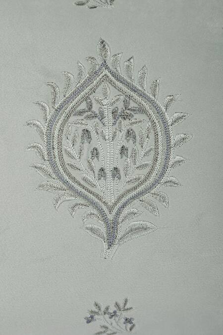 Buy_Khaabka_Blue Velvet Leaf Falak Embroidered Cushion Covers - 2 Pcs_Online_at_Aza_Fashions