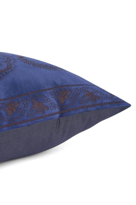 Khaabka_Blue Velvet Dori, Floral, Spade Falak Embroidered Cushion Covers - 2 Pcs_at_Aza_Fashions