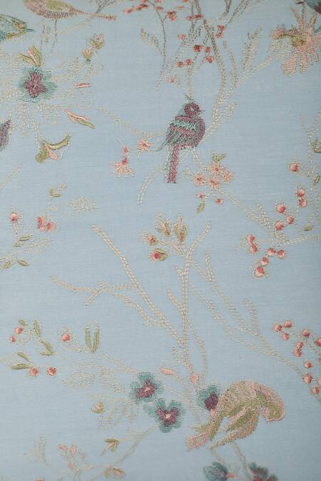 Buy_Khaabka_Blue Chanderi Silk Thread Falak Flora And Fauna Embroidered Cushion Covers - 2 Pcs_Online_at_Aza_Fashions