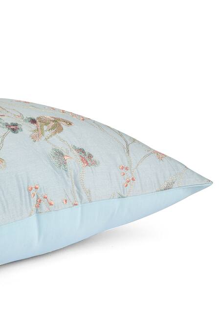 Shop_Khaabka_Blue Chanderi Silk Thread Falak Flora And Fauna Embroidered Cushion Covers - 2 Pcs_Online_at_Aza_Fashions