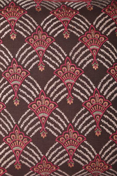 Buy_Khaabka_Brown Cotton Linen Floral, Falak Nocturnal Embroidered Cushion Covers - 2 Pcs_Online_at_Aza_Fashions