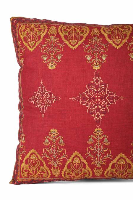 Khaabka Maroon Cotton Linen Floral, Gul Ornamental Embroidered Cushion Covers - 2 Pcs Online at Aza Fashions Khaabka_Maroon Cotton Linen Floral, Gul Ornamental Embroidered Cushion Covers - 2 Pcs_Online_at_Aza_Fashions