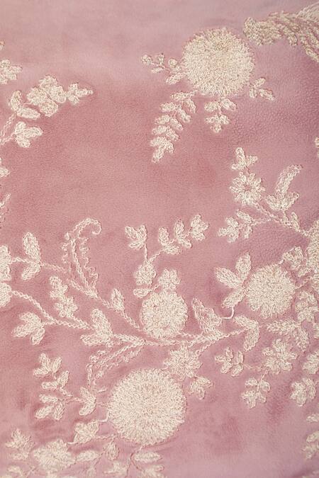 Buy Khaabka Pink Velvet Bird, Dori, Floral Gul Embroidered Cushion Covers - 2 Pcs Online at Aza Fashions Buy_Khaabka_Pink Velvet Bird, Dori, Floral Gul Embroidered Cushion Covers - 2 Pcs_Online_at_Aza_Fashions