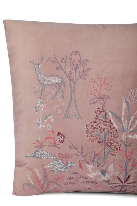 Khaabka_Purple Velvet Bird, Floral, Fauna, Gul And Embroidered Cushion Covers - 2 Pcs_Online_at_Aza_Fashions