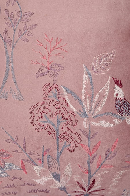Buy_Khaabka_Purple Velvet Bird, Floral, Fauna, Gul And Embroidered Cushion Covers - 2 Pcs_Online_at_Aza_Fashions