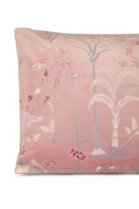 Khaabka_Purple Velvet Bird, Floral, Fauna, Gul And Embroidered Cushion Covers - 2 Pcs_Online_at_Aza_Fashions