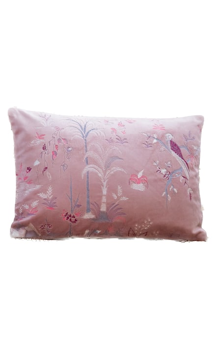 Khaabka_Purple Velvet Bird, Floral, Fauna, Gul And Embroidered Cushion Covers - 2 Pcs_at_Aza_Fashions
