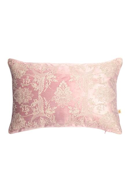 Shop Khaabka Pink Velvet Dori, Floral Gul And Embroidered Cushion Covers - 2 Pcs at Aza Fashions Shop_Khaabka_Pink Velvet Dori, Floral Gul And Embroidered Cushion Covers - 2 Pcs_at_Aza_Fashions