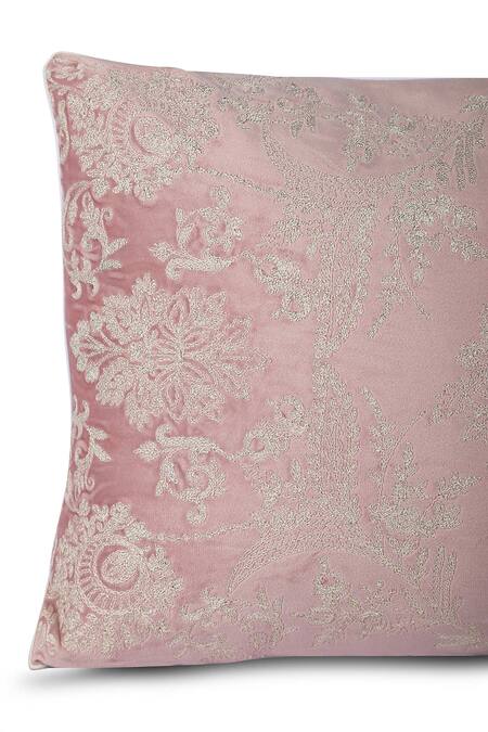Khaabka Pink Velvet Dori, Floral Gul And Embroidered Cushion Covers - 2 Pcs Online at Aza Fashions Khaabka_Pink Velvet Dori, Floral Gul And Embroidered Cushion Covers - 2 Pcs_Online_at_Aza_Fashions