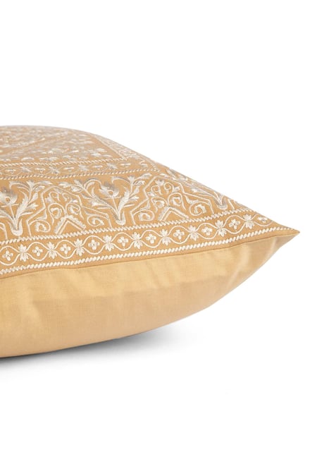 Khaabka_Cream Cotton Linen Thread Mehr Embroidered Cushion Covers - 2 Pcs_at_Aza_Fashions