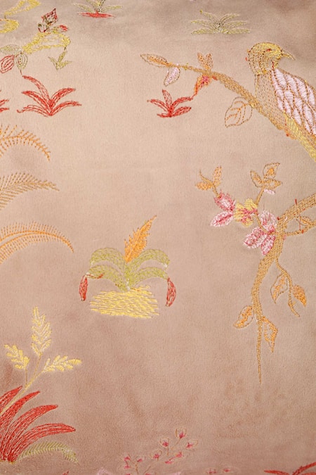 Khaabka Brown Velvet Bird, Floral, Fauna, Mehr And Embroidered Cushion Covers - 2 Pcs Online at Aza Fashions Khaabka_Brown Velvet Bird, Floral, Fauna, Mehr And Embroidered Cushion Covers - 2 Pcs _Online_at_Aza_Fashions