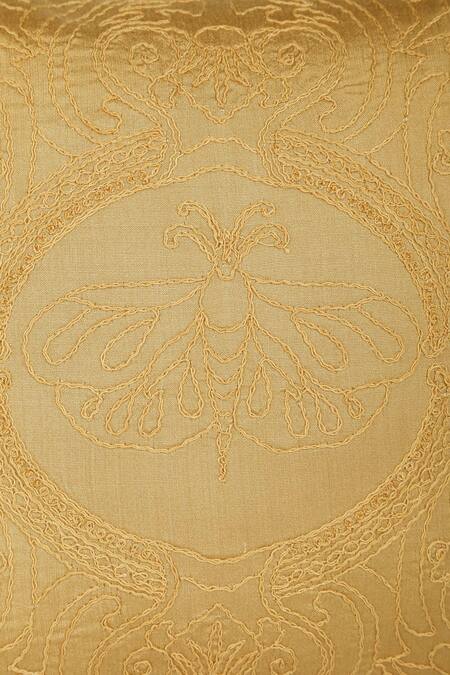Khaabka_Gold Chanderi Silk Dori Mehr Embroidered Cushion Covers - 2 Pcs_Online_at_Aza_Fashions