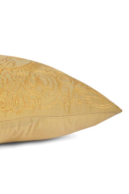 Buy_Khaabka_Gold Chanderi Silk Dori Mehr Embroidered Cushion Covers - 2 Pcs_Online_at_Aza_Fashions