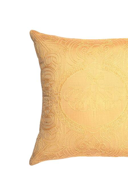 Shop_Khaabka_Gold Chanderi Silk Dori Mehr Embroidered Cushion Covers - 2 Pcs_Online_at_Aza_Fashions